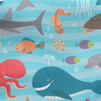 Cute Sea Creatures Jersey Backed Fleece