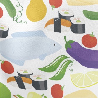 Fresh Fish, Fruits And Vegetab Lightweight Cotton Poplin