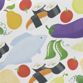 Fresh Fish, Fruits And Vegetab Midweight Cotton Poplin