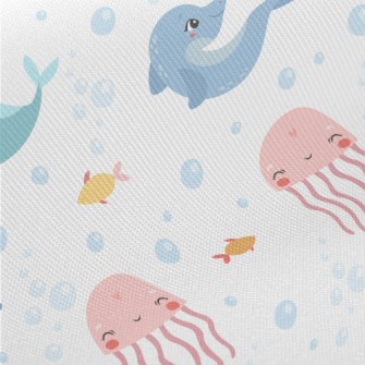 Cute Whale Dolphin Jellyfish Midweight Cotton Poplin