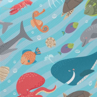 Cute Sea Creatures Midweight Cotton Poplin