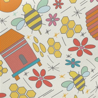 Hexagonal Hive Bees Midweight Cotton Poplin