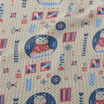 Snowflakes And Cute Polar Bear Birdseye Piqué