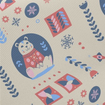Snowflakes And Cute Polar Bear Twill