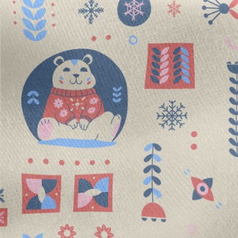 Snowflakes And Cute Polar Bear Jersey Backed Fleece