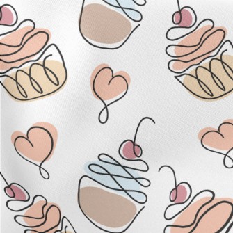 Colorful Doodle Cherry Cake Lightweight Cotton Poplin