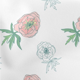 Doodle Pink Flowers Lightweight Cotton Poplin