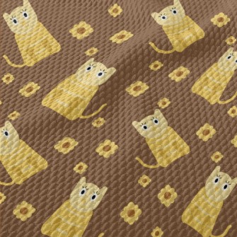 Cute Cat And Flowers Birdseye Piqué