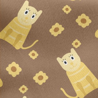 Cute Cat And Flowers Jersey Backed Fleece