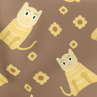 Cute Cat And Flowers Lightweight Cotton Poplin