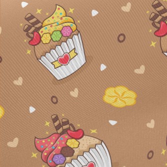 Delicate Cup Cakes And Flowers Midweight Cotton Poplin
