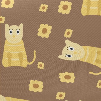 Cute Cat And Flowers Midweight Cotton Poplin