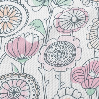 Childlike Line Flowers Birdseye Piqué