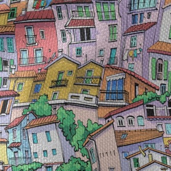 Crowded Colorful House Waterproof Canvas