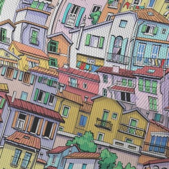 Crowded Colorful House Waterproof Oxford