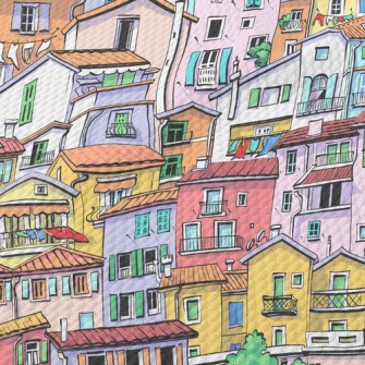 Crowded Colorful House Birdseye Piqué