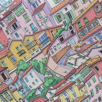 Crowded Colorful House Twill