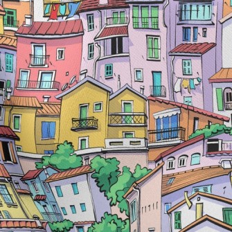 Crowded Colorful House Stretch Ponte