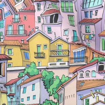 Crowded Colorful House Micro Fleece