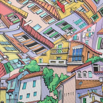 Crowded Colorful House Piqué