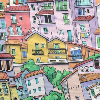 Crowded Colorful House Pongee
