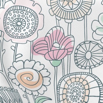 Childlike Line Flowers Lightweight Cotton Poplin