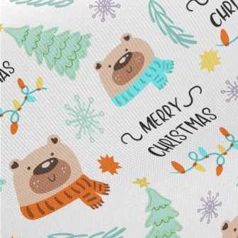 Christmas Scarf Bear Midweight Cotton Poplin