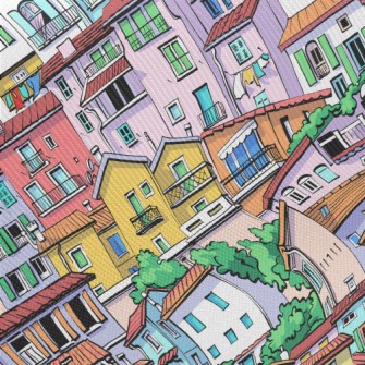 Crowded Colorful House Midweight Cotton Poplin