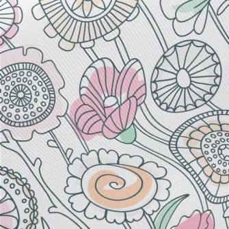 Childlike Line Flowers Midweight Cotton Poplin