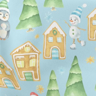 Watercolor Merry Christmas Lightweight Cotton Poplin