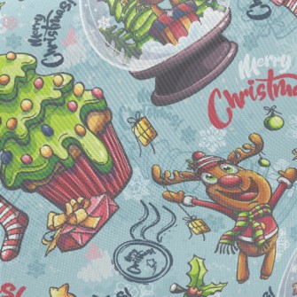 Christmas Tree Elk Glass Ball Midweight Cotton Poplin