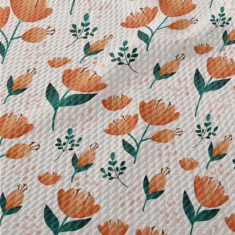 Delicate Peach-colored Flowers Birdseye Piqué