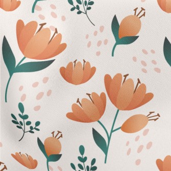 Delicate Peach-colored Flowers Lightweight Cotton Poplin