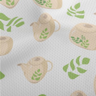 Green Leaf Teapot Teacup Athletic Mesh Flat Back
