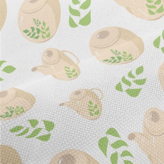 Green Leaf Teapot Teacup Performance Linen
