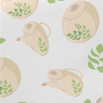 Green Leaf Teapot Teacup Twill