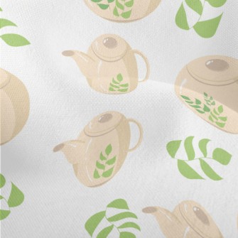 Green Leaf Teapot Teacup Lightweight Performance Linen