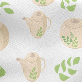 Green Leaf Teapot Teacup Jersey Backed Fleece