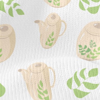 Green Leaf Teapot Teacup Stretch Jersey