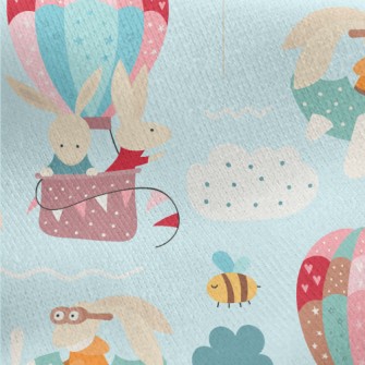 Rabbit Hot Air Balloon Jersey Backed Fleece