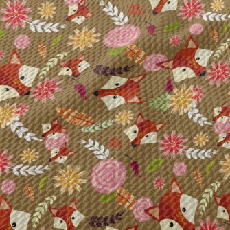 Colorful Flowers And Foxes Birdseye Piqué