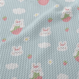 Cute Rabbit And Strawberry Birdseye Piqué