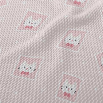 Cute Pink Cat Stamp Birdseye Piqué