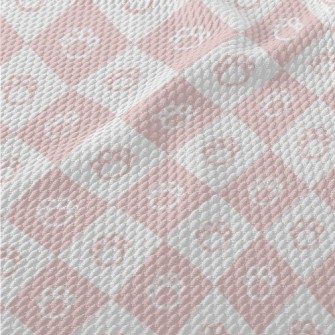 Pink Cute Cat Paw Plaid Birdseye Piqué