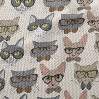 Cats Wearing Glasses Birdseye Piqué