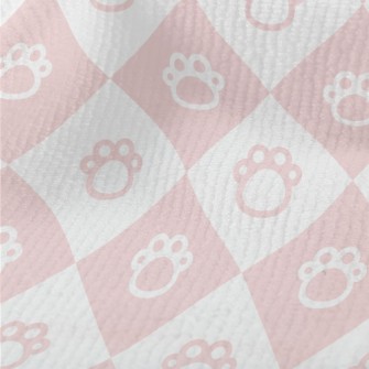 Pink Cute Cat Paw Plaid Terry