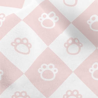 Pink Cute Cat Paw Plaid Micro Fleece