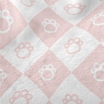 Pink Cute Cat Paw Plaid Minky