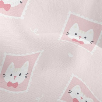 Cute Pink Cat Stamp Lightweight Performance Linen