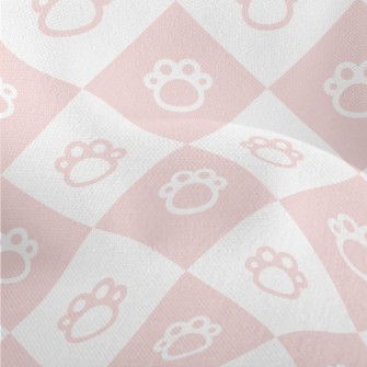 Pink Cute Cat Paw Plaid Lightweight Performance Linen